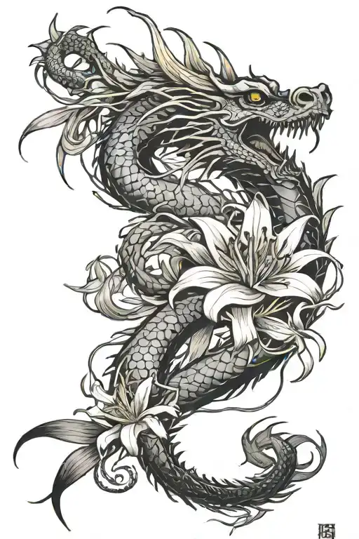 dragon and spider lily tattoo design idea
