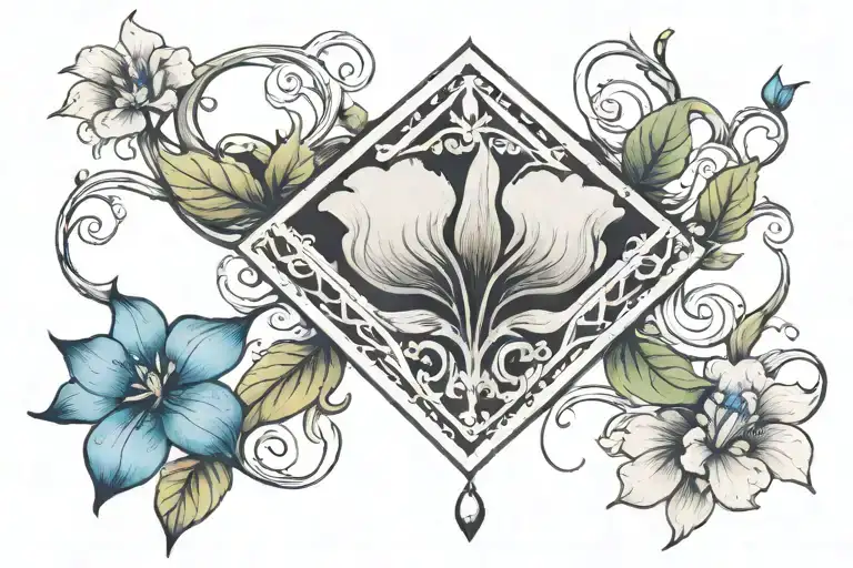 diamond and sweat pea flower center under breast bone tattoo design idea