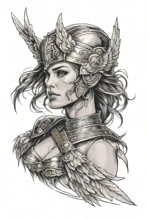 valkyrie woman posing without helm tattoo design idea