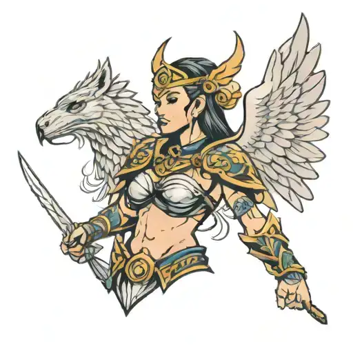 valkyrie warrior woman tattoo design idea