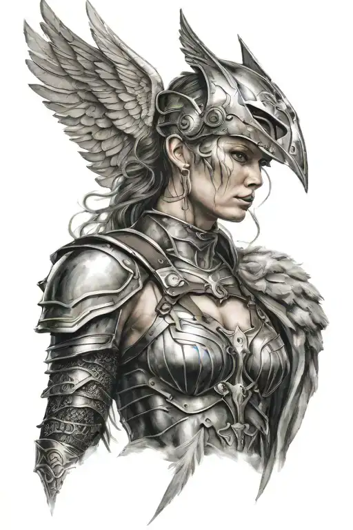 valkyrie woman posing tattoo design idea
