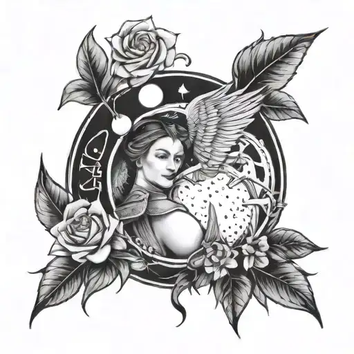 A tattoo design combining elements from The Handmaid's Tale and a moon, in blackwork style tattoo design idea