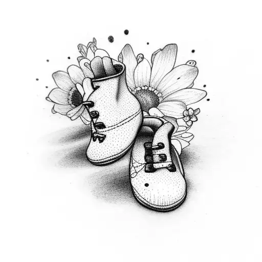 baby feet with flowers tattoo design idea