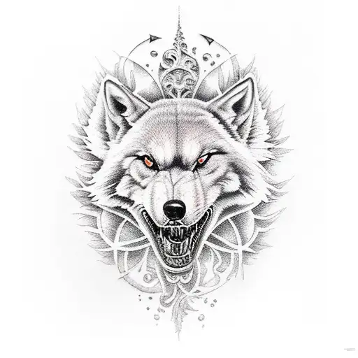 Lobo floresta lua tattoo design idea