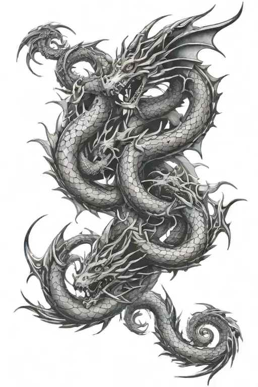 2 different dragons wrapping around the arm tattoo design idea