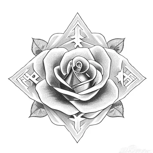gothic cross wrapped with a rose and brides tattoo design idea