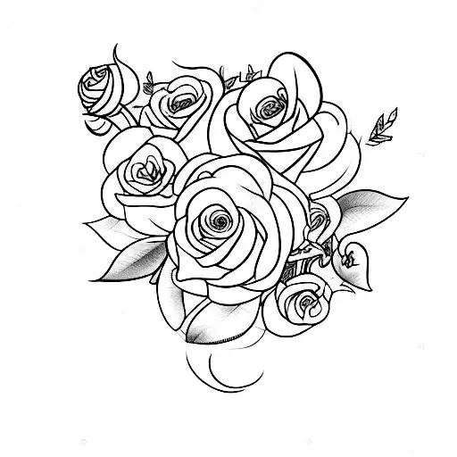 A minimalist tattoo of a Disney character surrounded by roses tattoo design idea