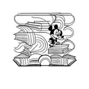 A minimalist tattoo of a bookshelf with Disney characters as book covers tattoo design idea