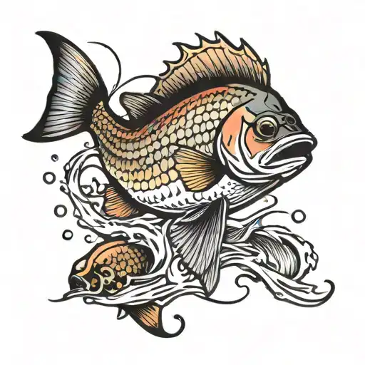 red drum fish swimming tattoo design idea