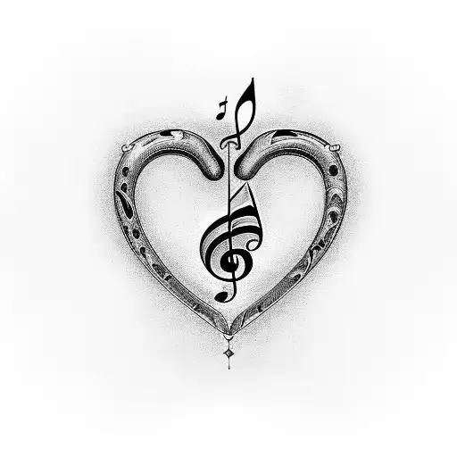 A stylized heart shape made of musical notes, with the names of the client's parents incorporated into the design tattoo design idea