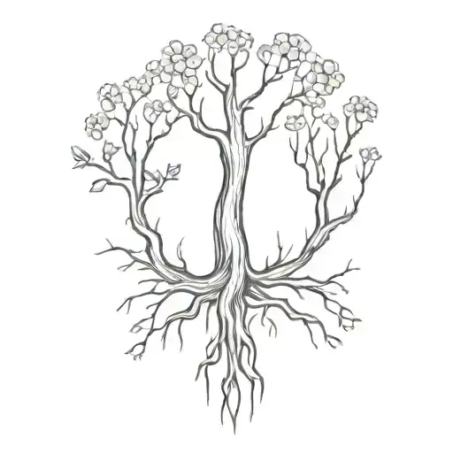 Tree Roots, Tree Trunk and Branches, Flowers tattoo design idea