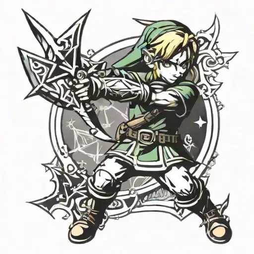 link from zelda ocarina of time tattoo design idea