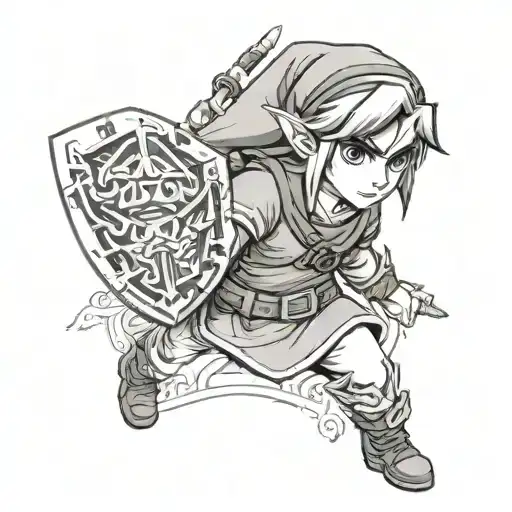 link from zelda ocarina of time tattoo design idea