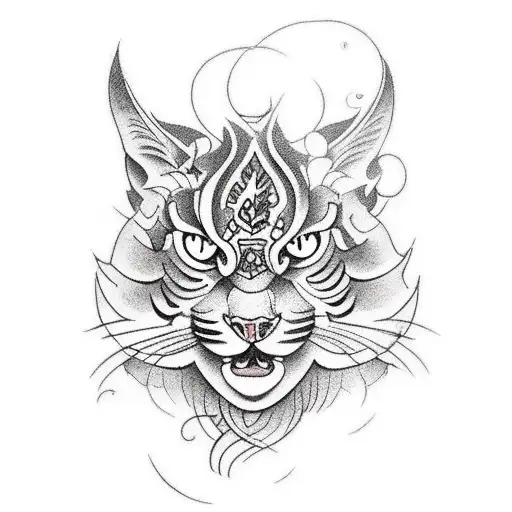 Craft a traditional tattoo showcasing a powerful depiction of Byakko against a backdrop of blooming flowers tattoo design idea