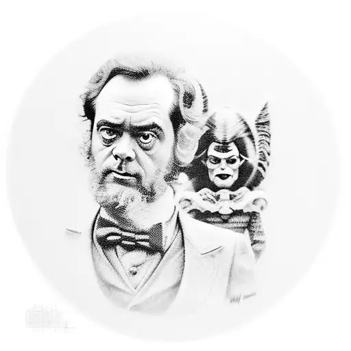 Stanley Kubrick's iconic characters in a movie theater tattoo design idea