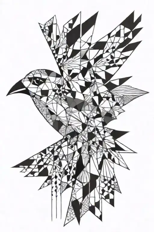 patchwork bird flying away tattoo design idea