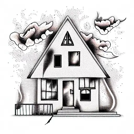 Burning house tattoo design idea