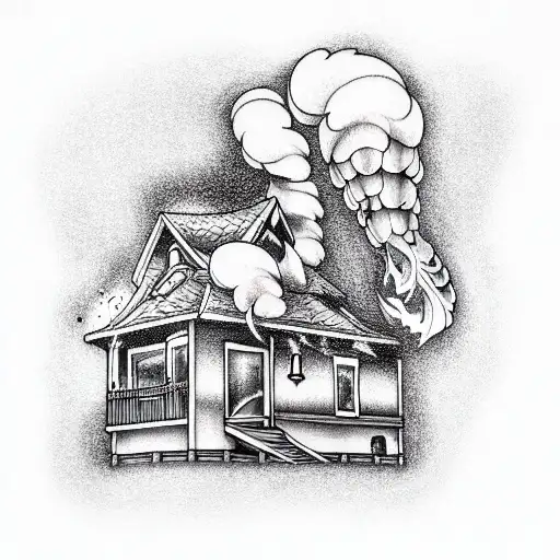 Burning house tattoo design idea