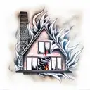 Burning house tattoo design idea