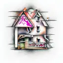 Burning house tattoo design idea