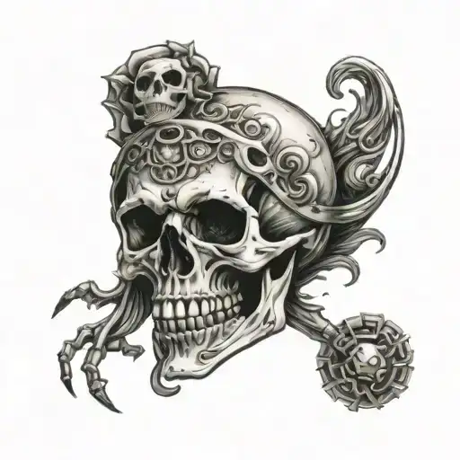 skull surrounded being thrown nd gemini tattoo design idea