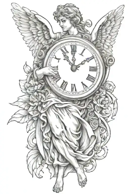 angel holding roman clock on its back tattoo tattoo design idea