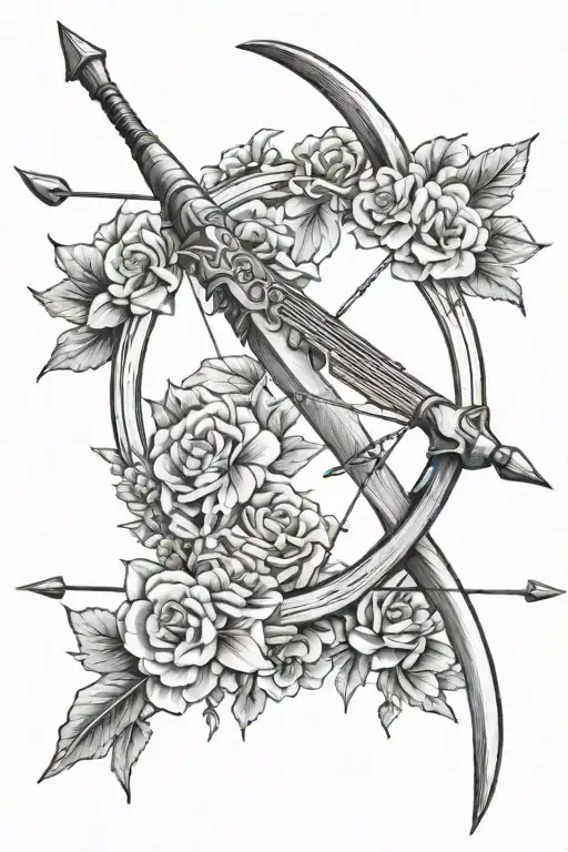 bow and arrow no flowers ready to shoot tattoo design idea