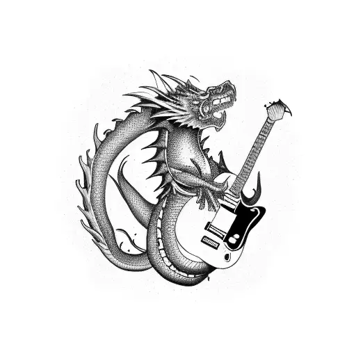 A fat dragon playing an electric guitar tattoo design idea