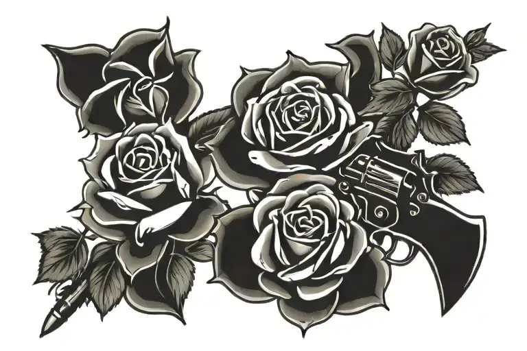 two guns and roses  tattoo design idea