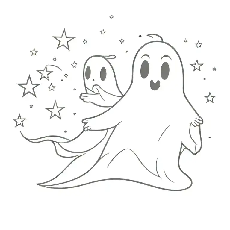 cartoon ghost with stars tattoo design idea
