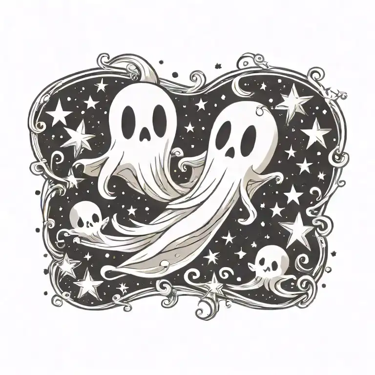 cartoon ghost with stars tattoo design idea