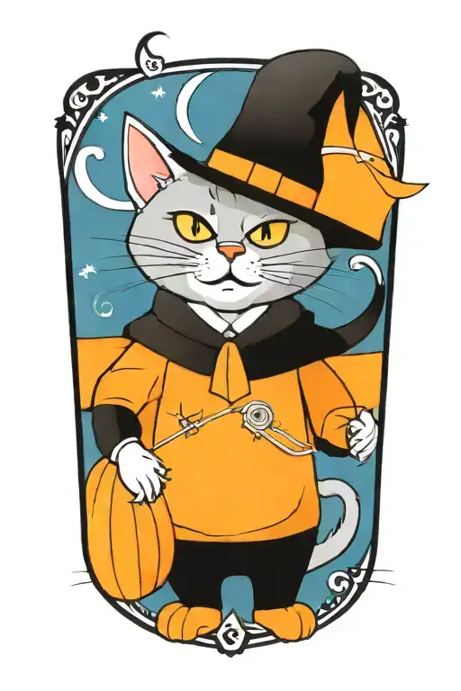 cat dressed up for halloween tattoo design idea