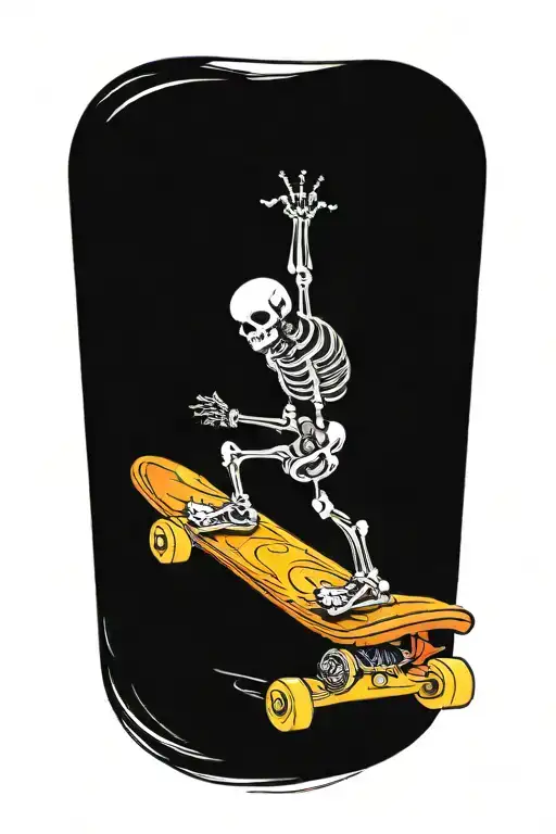 skeleton riding skateboard tattoo design idea