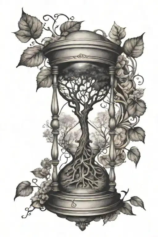 hourglass that has the tree of life on the top inside tattoo design idea