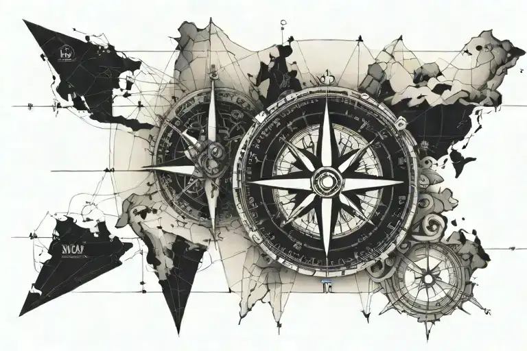 inked compass on an old map  tattoo design idea