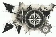 inked compass on an old map  tattoo design idea