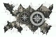 inked compass on an old map  tattoo design idea