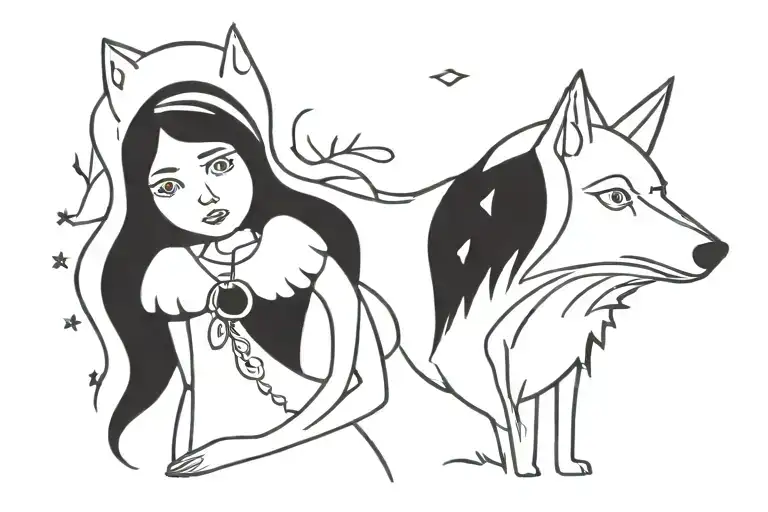 nordic girl with wolf  tattoo design idea