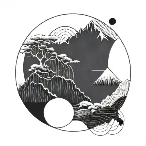 enso cercle with mountain tattoo design idea