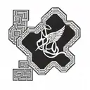 Geometric patterns with Japanese kanji symbols representing technology tattoo design idea