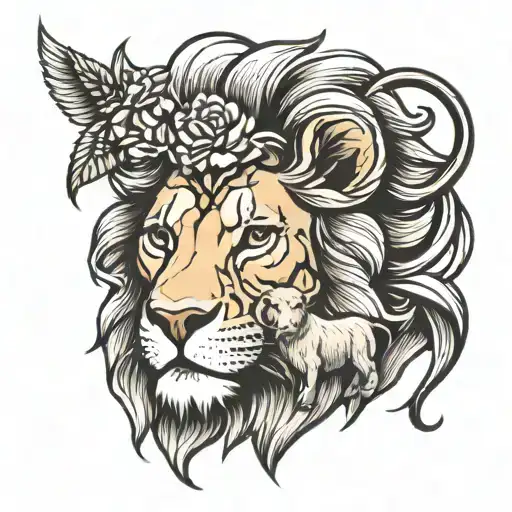 lion with a lamb underneath tattoo design idea