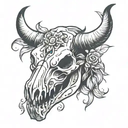 Bull skull hand tattoo design idea