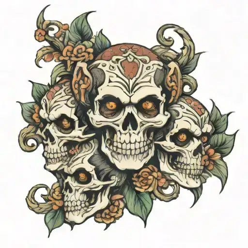 three monkey skull tattoo design idea
