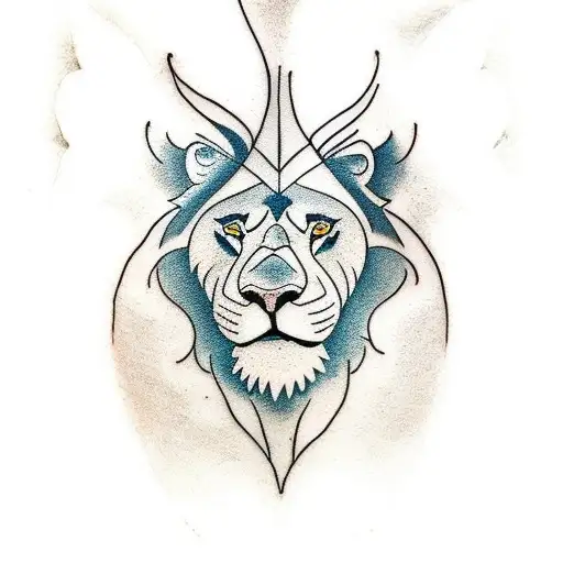 A minimalist tattoo of a lion and eagle facing each other in a mirror image tattoo design idea