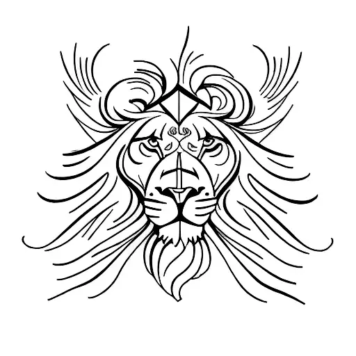 A minimalist tattoo of a lion and eagle facing each other in a mirror image tattoo design idea