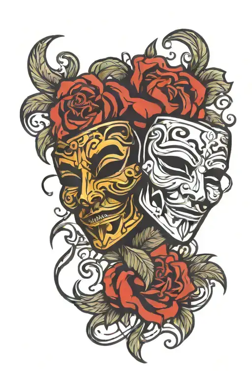 comedy and tragedy masks outline tattoo design idea