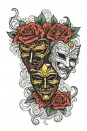 comedy and tragedy masks outline tattoo design idea