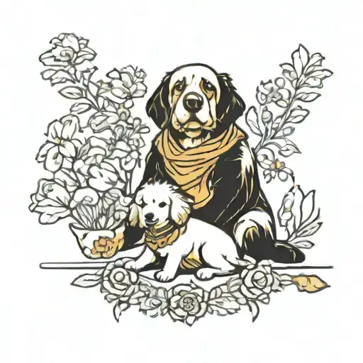 winnie the pooh and golden retriever playing tattoo design idea