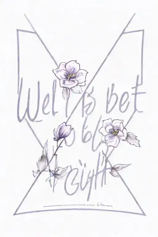 "we'll be alright" text with some watercolour violets around it tattoo design idea