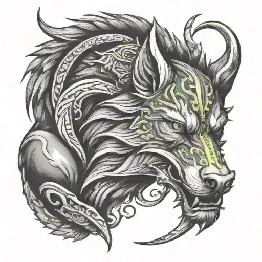 odin , fenrir, ravens tattoo design idea